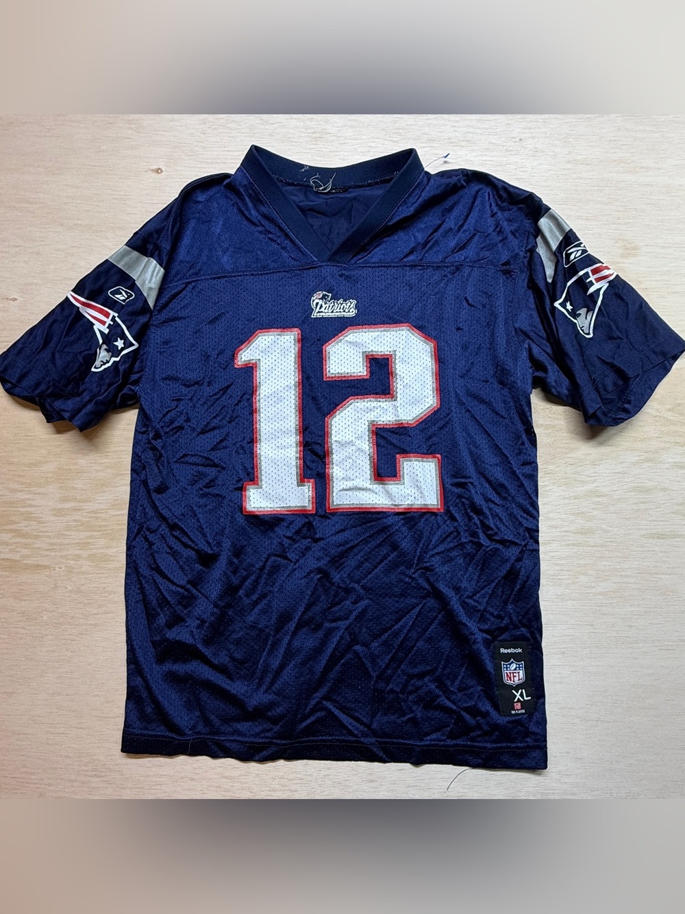 Vintage Reebok Tom Brady New England Patriots Jersey Youth XL #12 Navy Blue (Fit
